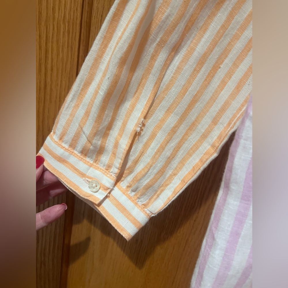 Vilagallo Button-Down Pink/Orange/White Stripe Linen Maxi Shirt Dress Size Large - Picture 10 of 11